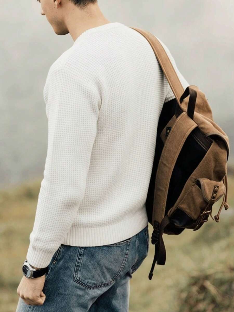 GRDR Suéter de Gola Careca de Manga Longa em Malha Jacquard Casual Masculino, Outono/Inverno